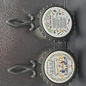 Vintage Iron & Ceramic  Trivet Orient 7" Round set of 2